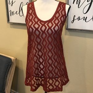 Banana Republic Womens Rust Brown Crochet Diamond Knit Tank Top Size M Boho